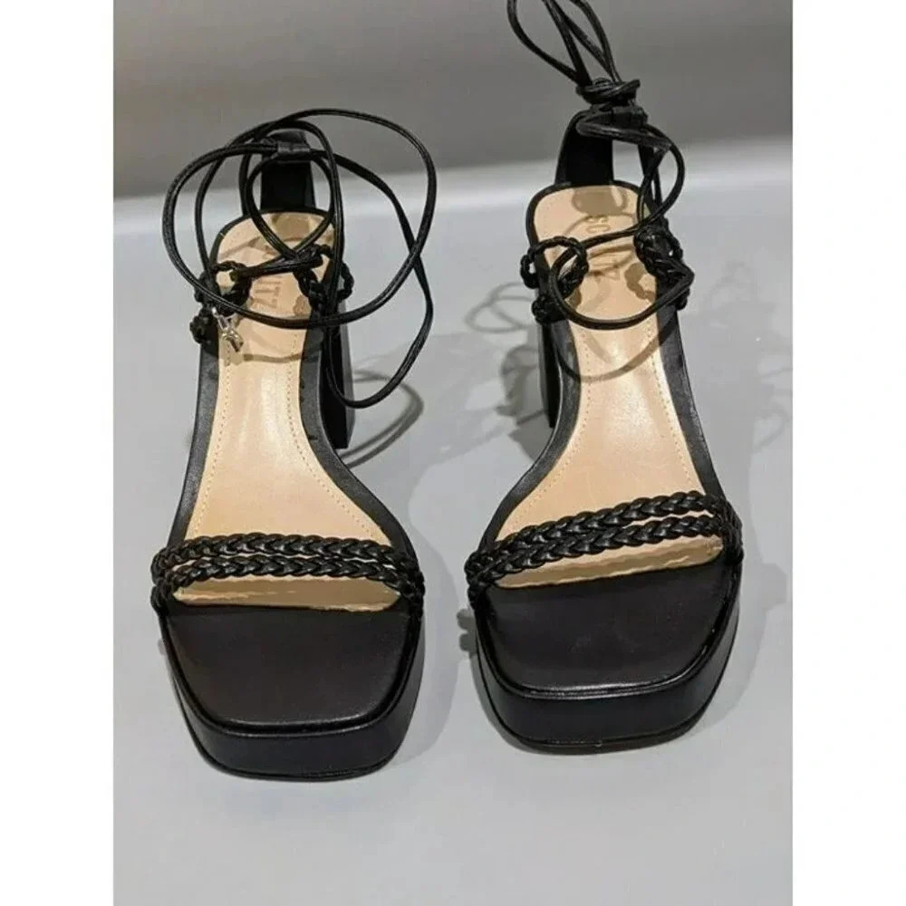 Schutz Lunah Plat Women's Leather Lace-up Sandals Black Color Size 9.5 M - Picture 3 of 7